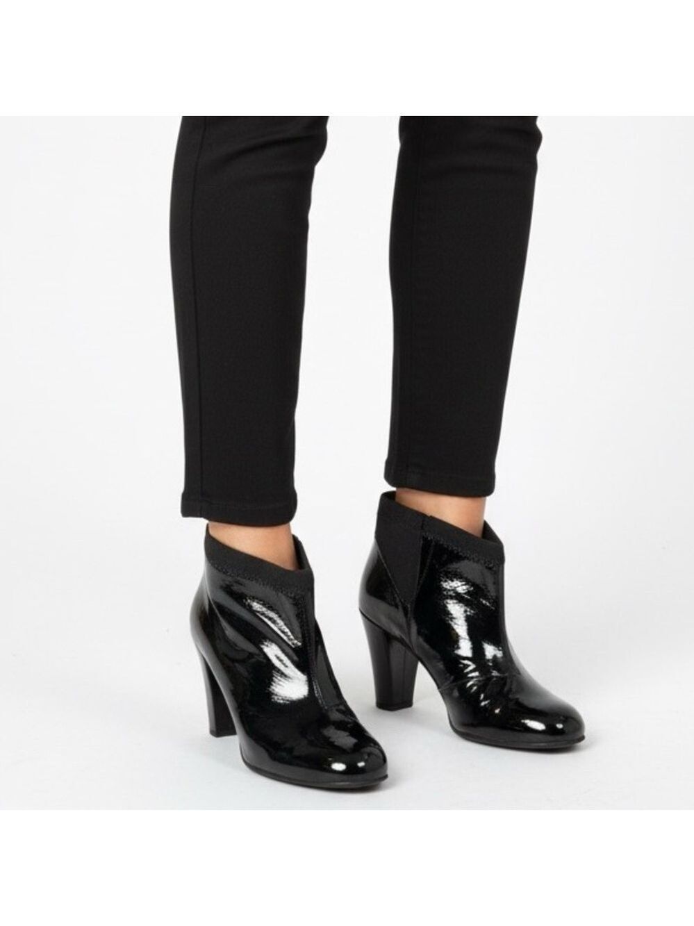 RAS Made in Spain Black Patent Genuine Leather Bootie Sz 8.5